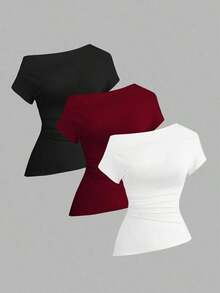 Camiseta casual asimétrica de hombro para mujer - Multicolor - Ver 1