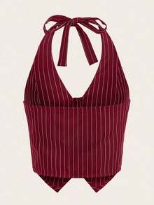 Top halter con botones y estampado de rayas, atuendos de verano - Burdeos - Ver 2