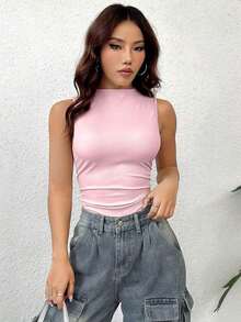 Body sin mangas de unicolor minimalista y de moda para mujer, de verano - Rosa Pálido - Ver 6