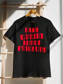 World Tour ARIRANG Logo Spell Out Black Font On Red Short Sleeve Bangtan ARMY Stan OT7 Concert Merch Shirt - 黑色 - 查看 6