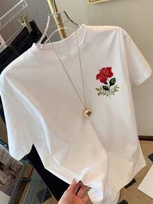 Camiseta de mujer, camiseta de manga corta con gráfico de estilo casual de calle, top de verano lindo - Multicolor - Ver 2
