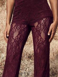 Pantalones elegantes de cintura alta con volantes de encaje para mujer, para citas, salidas nocturnas, para otoño e invierno - Granada - Ver 4