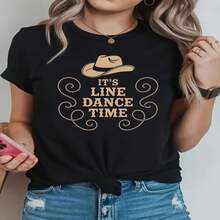 1 Piece, Classic And Versatile Pure Cotton Short-Sleeved T-Shirt, Suitable For Any Season, With Creative Cultural Denim Hood Design For Women, Modern Style - 黑色 - 查看 2