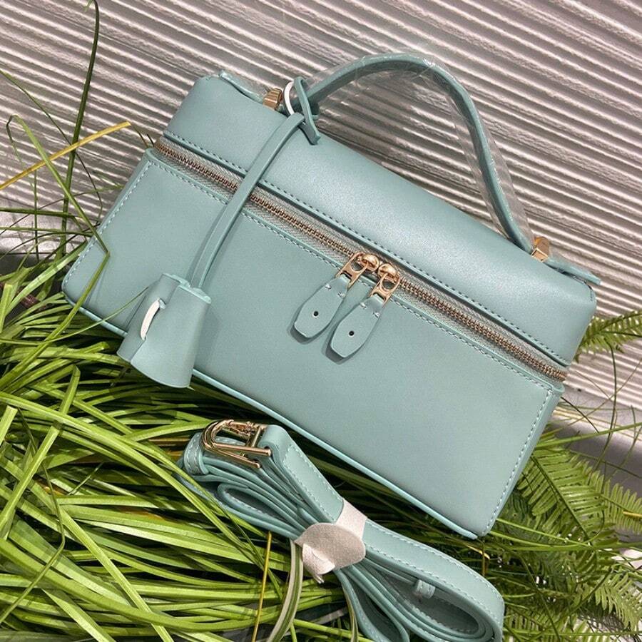 L23 Minimalist Solid Color Boxy Handbag For Women Elegant Smooth Faux Leather Top Handle Bag Luxury Design Structured Crossbody Purse With Adjustable Strap Versatile Daily Travel Satchel - Hijau muda dengan perangkat keras emas (L23 tenunan polos) - View 1