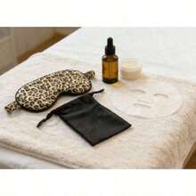 Classic Yellow Brown Leopard Print Satin Sleep Eye Mask With Storage Bag, Soft Light Blocking Eye Cover For Travel - Gold - View 5