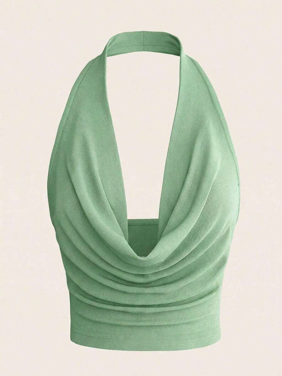 Top corto de color rojo sexy de cuello de escote amplio y sin mangas con estilo sencillo Y2K para mujer - verde menta - Ver 1