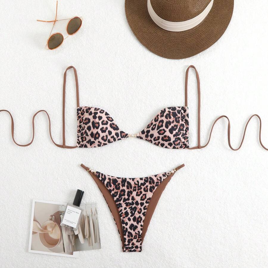 Nuevo traje de baño sexy con estampado de leopardo y tirantes para mujer, ropa de baño de alta gama para playa y spa. - estampado de leopardo - Ver 1