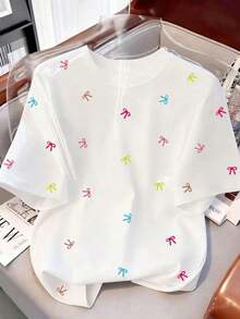 Camiseta casual de mujer con cuello redondo y estampado de lunares - Multicolor 2 - Ver 3