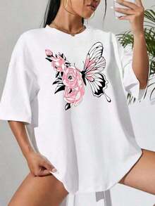 Camiseta blanca de manga corta con cuello redondo para mujer, decorada con adornos de lazos brillantes y vivos. Hecho de tela de algodón puro. Cuello redondo clásico y minimalista, versátil y atemporal, adecuado para todas las formas de cuerpo. Perfecto para citas, desplazamientos diarios y salidas informales. - Blanco - Ver 1