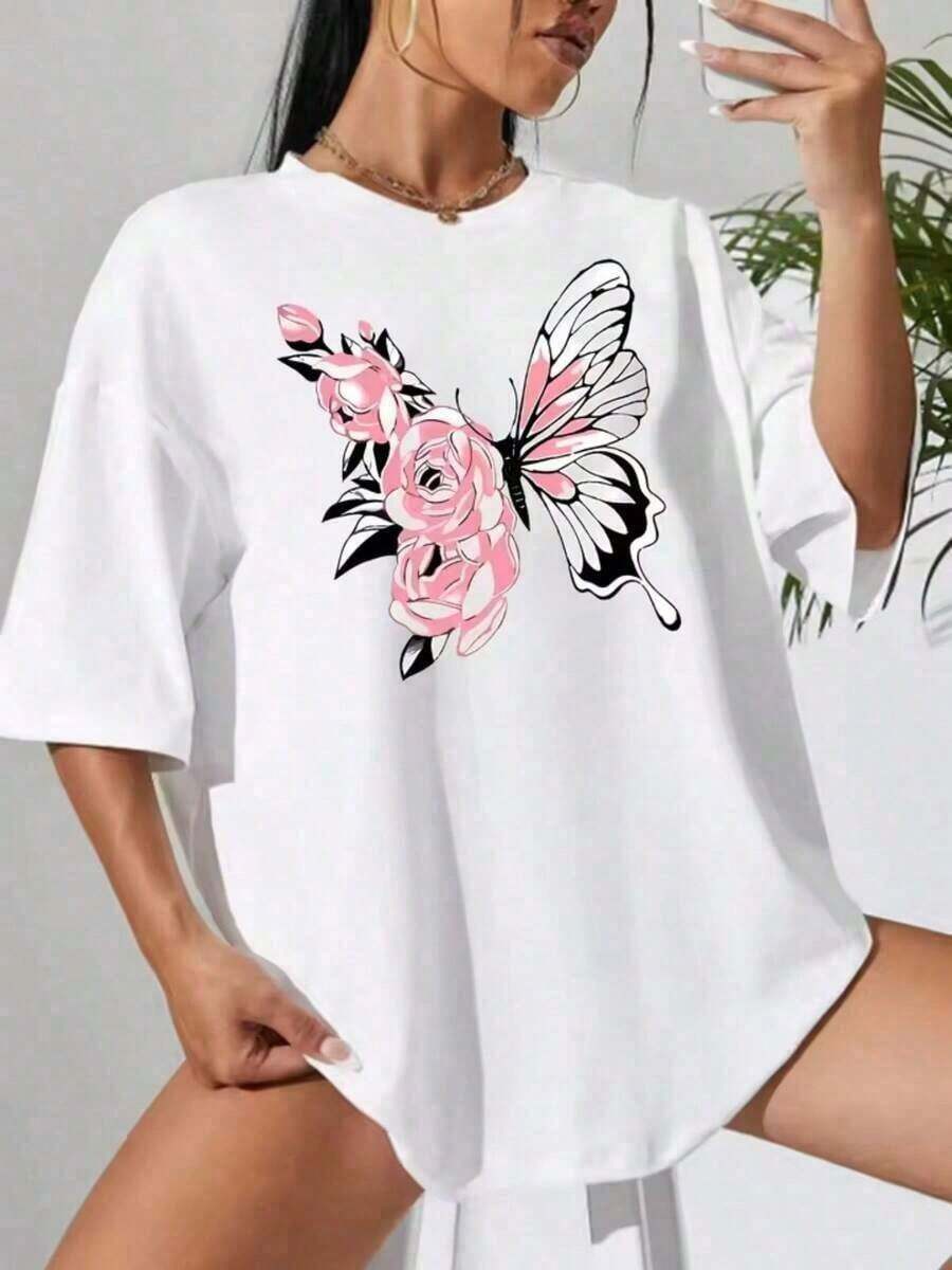 Camiseta blanca de manga corta con cuello redondo para mujer, decorada con adornos de lazos brillantes y vivos. Hecho de tela de algodón puro. Cuello redondo clásico y minimalista, versátil y atemporal, adecuado para todas las formas de cuerpo. Perfecto para citas, desplazamientos diarios y salidas informales. - Blanco - Ver 1
