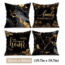 4pcs/Set Black & Gold Marble Pattern Text Design Pillow Cover, Single-Sided Printed Cushion Cover, Suitable For Living Room, Bedroom, Home Decor, All Seasons - Multicolor - View 13