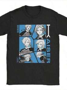 Camiseta de manga corta con estampado gráfico casual de cuello redondo para hombres, camisetas para adolescentes, camisetas para mujeres, camisetas para hombres, camiseta de algodón de 220g Michael Kaiser Blue Lock, camisetas estampadas para hombres y mujeres, ropa de algodón de manga %, atuendos de verano, tops de verano, atuendo de concierto campestre, atuendos de vacaciones, tops para salir ORA, camiseta fresca y de anime, suave y cómoda, simple y atmosférica, estilo japonés, adecuada para el desplazamiento diario, personalizada para viajes, camiseta casual minimalista diaria para hombres, ajuste relajado y transpirable para gimnasio y ocio. Camiseta Y2k - Negro - Ver 1