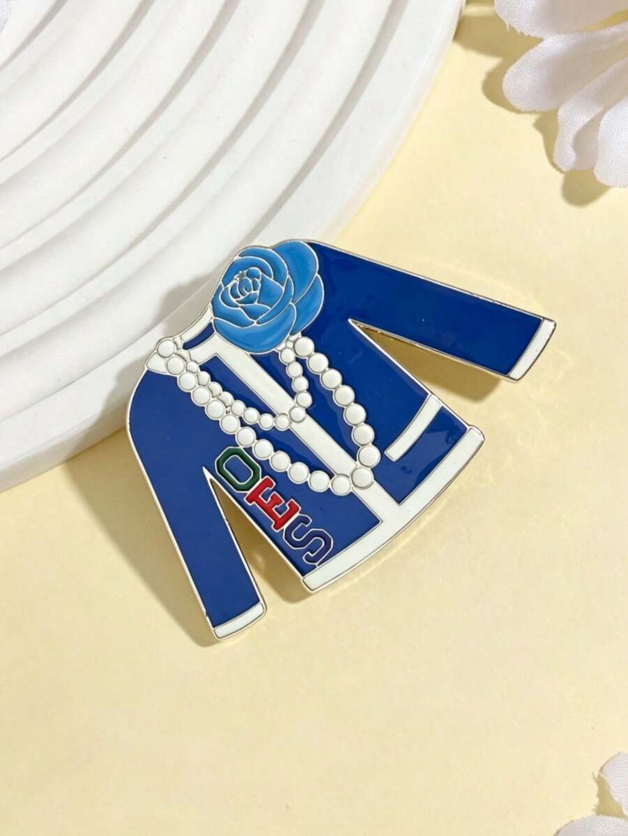 1pc Fashionable Retro Clothing Style Brooch, Suitable For Daily Wear And Commemorative Accessory - Blue - View 1