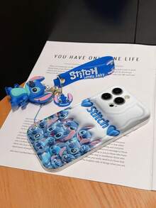 Funda de teléfono de Disney Lilo y Stitch: Funda de teléfono suave con borde de patrón esponjoso 3D y un gratis lindo brazalete de cadena con colgante de Stitch, Lilo, Ángel, para Apple 17 Promax 17 Pro 16 15 14 13 12 11 Pro Max XS Max X XR - Blanco - Ver 6