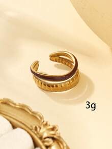 1pc/4pcs Stainless Steel 18k Gold Plated Open Rhombus, Oval, Shell Rings, Inlaid With Milky Brown Gemstones, Suitable For Women's Daily Decoration Or Gift - Yellow Gold - View 12