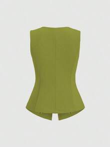 2026 Tall Women's Minimalist Basic Sleeveless Top With Large French Style Metal Buttons - 藍色 - 查看 2