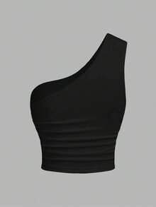 Blusa de un hombro de punto en tonos negro y beis para mujer - Blanco y Negro - Ver 3