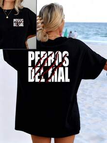 Red Claws Symbolizing Wild Strength And Rebellion Over Large Black Letters Conveying Energy And Inner Power. Modern Casual Double-Sided Women's T-Shirt - Black - View 1