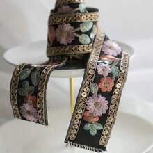 1/5碼優雅花卉刺繡亮片蕾絲飾邊，金邊透明縫製緞帶，適用於婚紗、包袋、手工藝品、窗簾、齋月服飾、禮物包裝 - 多色B - 查看 13