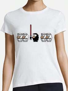 Women's Top: A Group Of White Sheep Observes A Black Sheep Carrying A Red Luminous Sword, Representing Individual Difference And Inner Strength. Casual, Modern, Comfortable Women's T-Shirt For Everyday Wear. 2026 - 白色的 - 查看 9