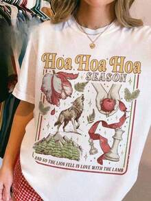 Simple And Versatile Design 100% Cotton Twilight Inspired Shirt Hoa Hoa Hoa Season Vampires T-Shirt, City Of Forks Vampires Wolves Tee, Book Lover Gift Fashionable Casual T-Shirt With Creative Print For Women, Short Sleeve, Round Neck, For Spring And Summer T-Shirt Women Festive Celebration Shirt Party Wear Top Cotton T-Shirt - 白色 - 查看 6