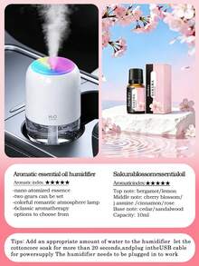1件 200ml迷你加濕器，LED漸層燈，奶油白色機身，透明水箱。3色可選。可搭配精油使用（香氛+加濕）。靜音，USB供電。適用於汽車、臥室、客廳、辦公室、桌面、浴室、酒店、瑜伽、寵物房。 - Mist - 查看 13