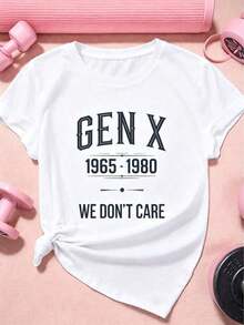 GiftGiftOversize Generation X - Camiseta de Talla Grande para Mujer con Estampado Retro Vintage de los Años 1965-1980 - "No nos importa" - Camiseta Deportiva Casual de Manga Corta, Estampado Geométrico Blanco y Azul, Tejido No Tejido Transpirable, Cuello Redondo, Corte Holgado, Adecuada para Gimnasio y Uso Diario, SuaveSoft - Blanco - Ver 1