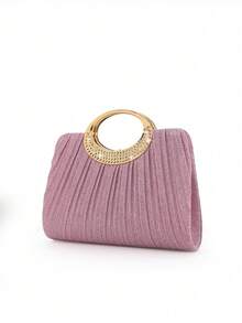 Women's Fashion Sparkling Crystal Diamond Pleated Evening Clutch, Luxury Diamond-Encrusted Formal Wallet, Suitable For Celebrations, Parties, Birthdays, Weddings, As Birthday Gifts, Valentine's Day Gifts, Perfect For Matching With Gowns, Parties, Weddings, Dinners, Dates - Pink - View 6