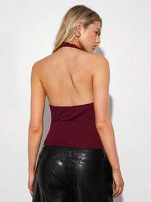 Top halter acanalado sin espalda para el verano - Burdeos - Ver 2