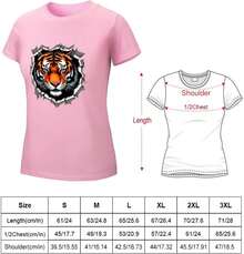 Women's Cotton Graphic T-Shirt, Casual T-Shirt With Ripped Tiger Face - 粉紅色系 - 查看 4