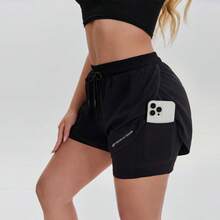 Quần short nén cạp cao 2 trong 1, giúp thon gọn và nâng đỡ, thiết kế xẻ tà, lý tưởng cho phòng tập và mặc thường ngày, co giãn 4 chiều cho chuyển động không bị hạn chế | Phong cách #TừTậpLuyệnĐếnĐườngPhố, thiết kế ôm sát cạp cao, hoàn hảo cho yoga và dạo phố, quần short thể thao tôn dáng, quần short tập luyện thể thao thiết yếu - màu đen - Xem 11