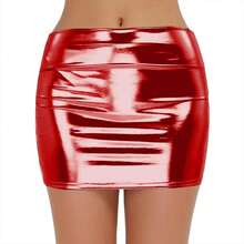 Faldas cortas sexis de cuero PU para Mujer, minifalda lisa de cintura alta para actuación de graduación en Club, brillo rojo dorado, Fladas brillantes para Mujer XXL - Blanco - Ver 5