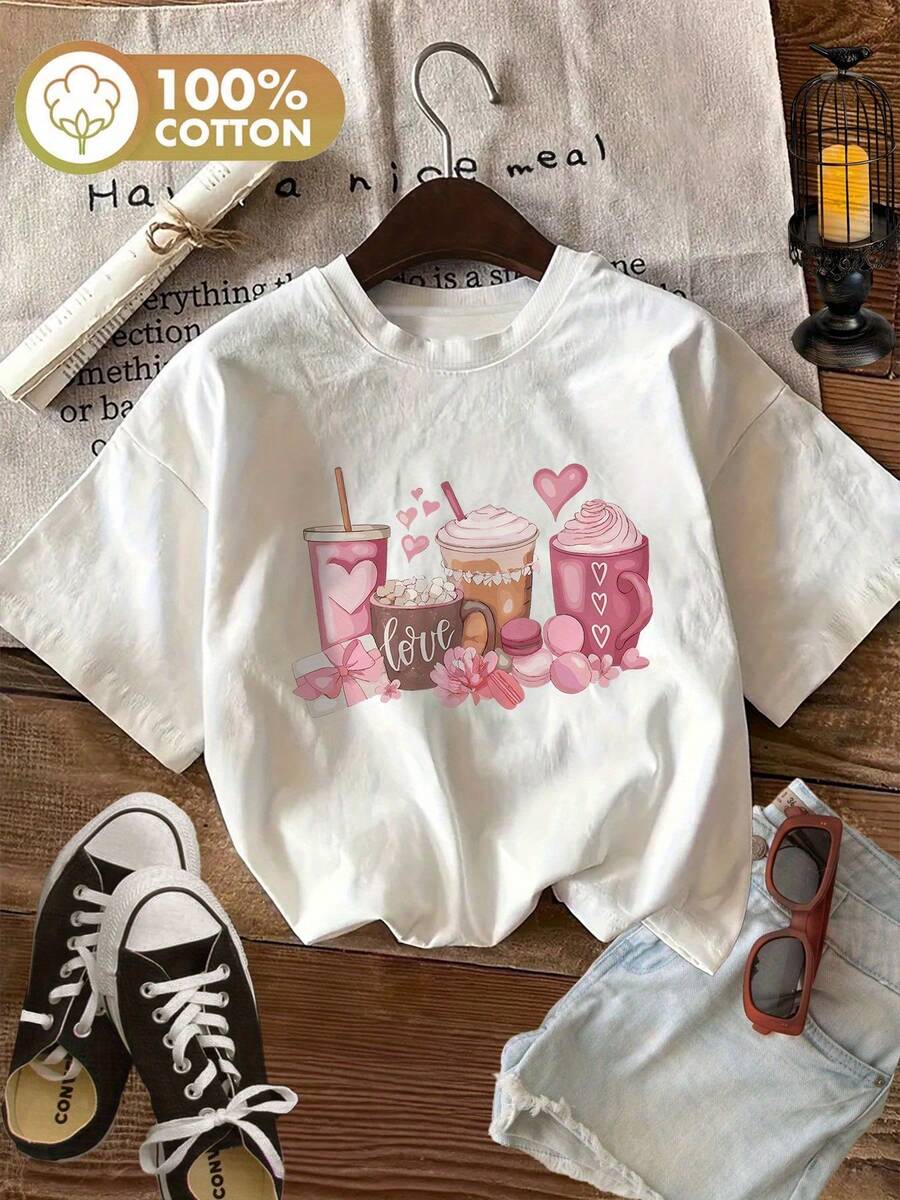 Graphic Print T-Shirt, Short Sleeves And Round Neck, Casual Top For Summer And Spring, Women's Clothing - 白色 - 查看 1