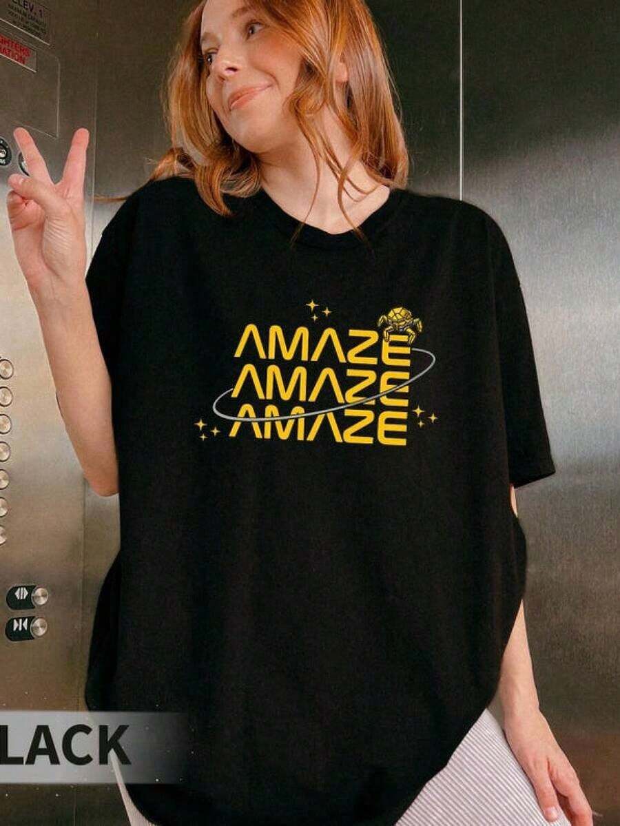 ® Amaze Amaze Amaze T-Shirt, Project Hail Mary Rocky T-Shirt, Gift For Book Lovers, Gift For Science Fiction Readers, Space-Themed T-Shirt, Alien-Themed T-Shirt - 黑色 - 查看 1