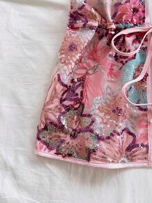 Top sin espalda con estampado de leopardo, cuello de atar y diseño casual para mujer - Rosa - Ver 4