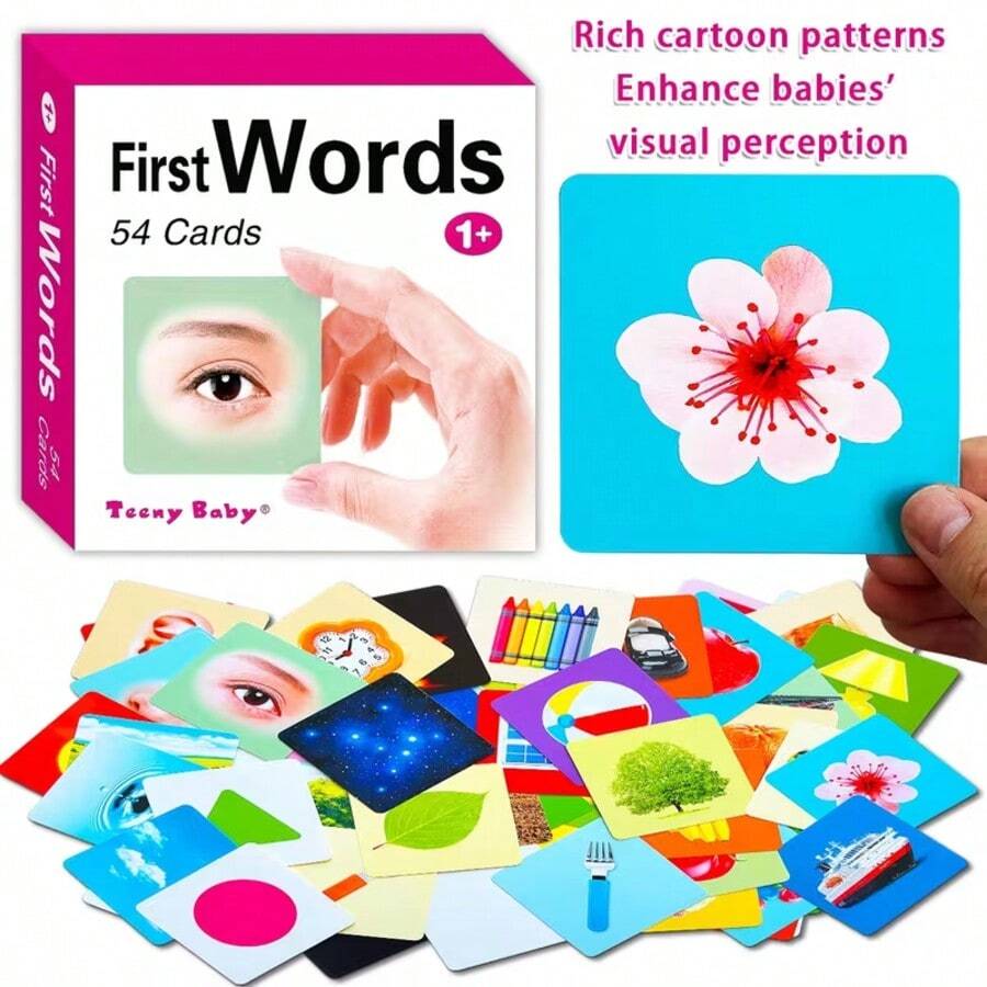 54pcs/Box English Vocabulary Flash Cards, 54 Different Diverse Item Images & Corresponding Word Learning, Rounded Corners Design For Hands, Excellent Choice For Parent-Child Interaction, Popular Learning Cards For Back To School Season