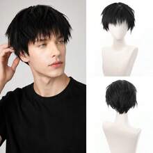 Men's Short Wig, Natural Fluffy Straight Synthetic Hair Wig With Bangs, Realistic Daily Cosplay Costume Wig For Men, Breathable & Lightweight, Halloween - Multicolor - View 9