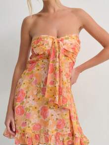 Vestido midi con estampado floral tirantes transparente estilo sensual - Rojo - Ver 3
