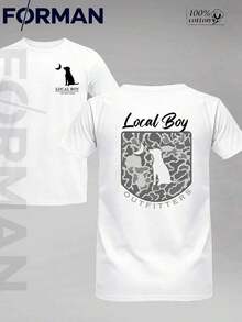 Cotton Graphic T-Shirt, Double-Sided Print, Casual Short Sleeve Style, Ideal As A 's Day Gift, Urban Style Clothing, By Local Outfitter Dog Moon Camo KZUF - 白色 - 查看 12