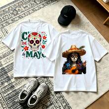 2-Piece Couple Matching Pattern T-Shirt, 100% Cotton, Loose Fit, Soft And Breathable, Casual Round Neck Short Sleeved Top The Life You Have Imagined Versatile Patterns No Picky Combinations Coordinated Dating Casual Travel Simple And Cartoonish Printing Styles High Cost-Effectiveness - 白色 - 查看 1