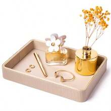 ZHEM - Bandeja organizadora para perfumes, bandeja de noche, bandeja de valet, esencial para mujer, bandejas de perfume para aparador, bandeja de trampa beige - Beige 1 paquete - Ver 9