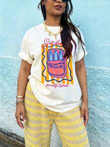 Mexican Basic Camiseta de manga corta con estampado de sardinas, cuello redondo, longitud regular, casual, blanca, para verano, talla grande  New Launch - Blanco - Ver 9