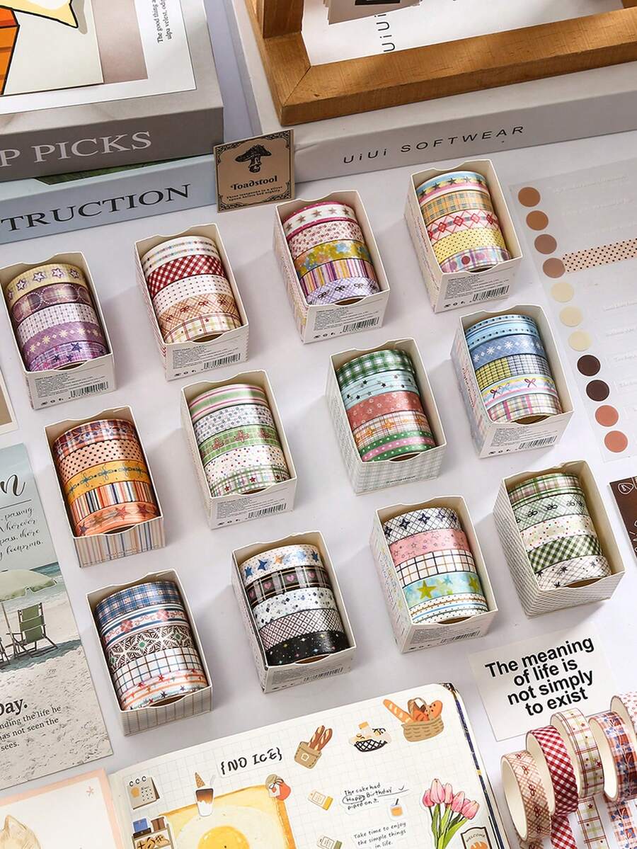 5 Rolls/Box Simple Style Washi Tape Set, Different Color To Choose From The Handbook Tape, Suitable For Scrapbook Decoration School Supplies Decorative, Handbook Gift For Friends - Sets - View 1