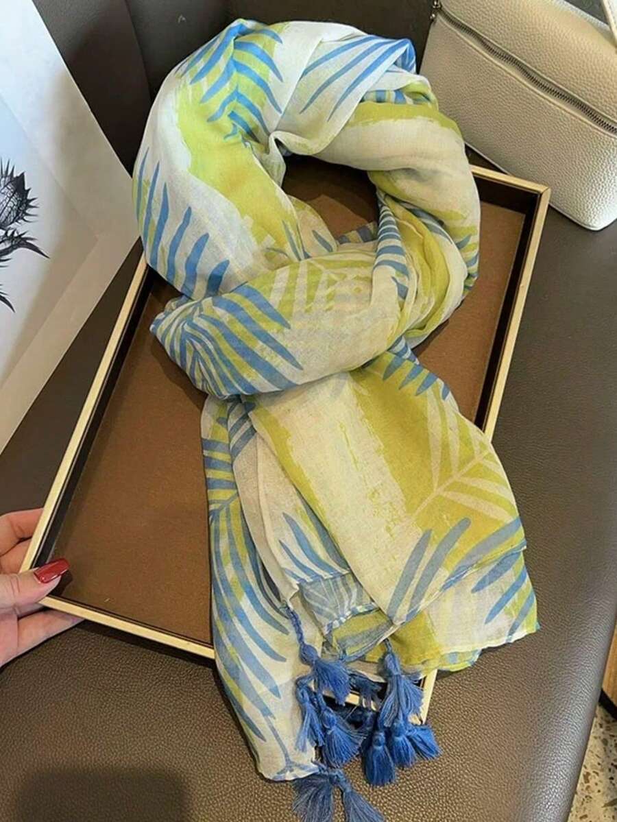 1pc New Arrival Sweet Heart Tassel Scarf, Lightweight For Spring/Summer Outdoor, Beach, Air-Conditioned Room, Shawl - Green - View 1