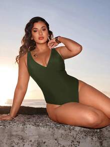 Taglie forti Monokini - Verde militare - Visualizzare 3
