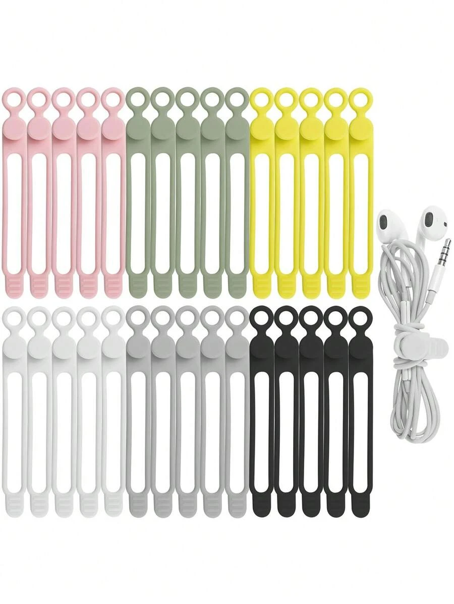 10/5pcs/1pc 可重複使用矽膠線紮帶,彈性電線整理帶,適用於充電線、電線、電腦線、USB數據線管理、耳機、手機充電器、電腦線、居家、辦公室、廚房可重複使用線材整理管理 - A - 查看 1