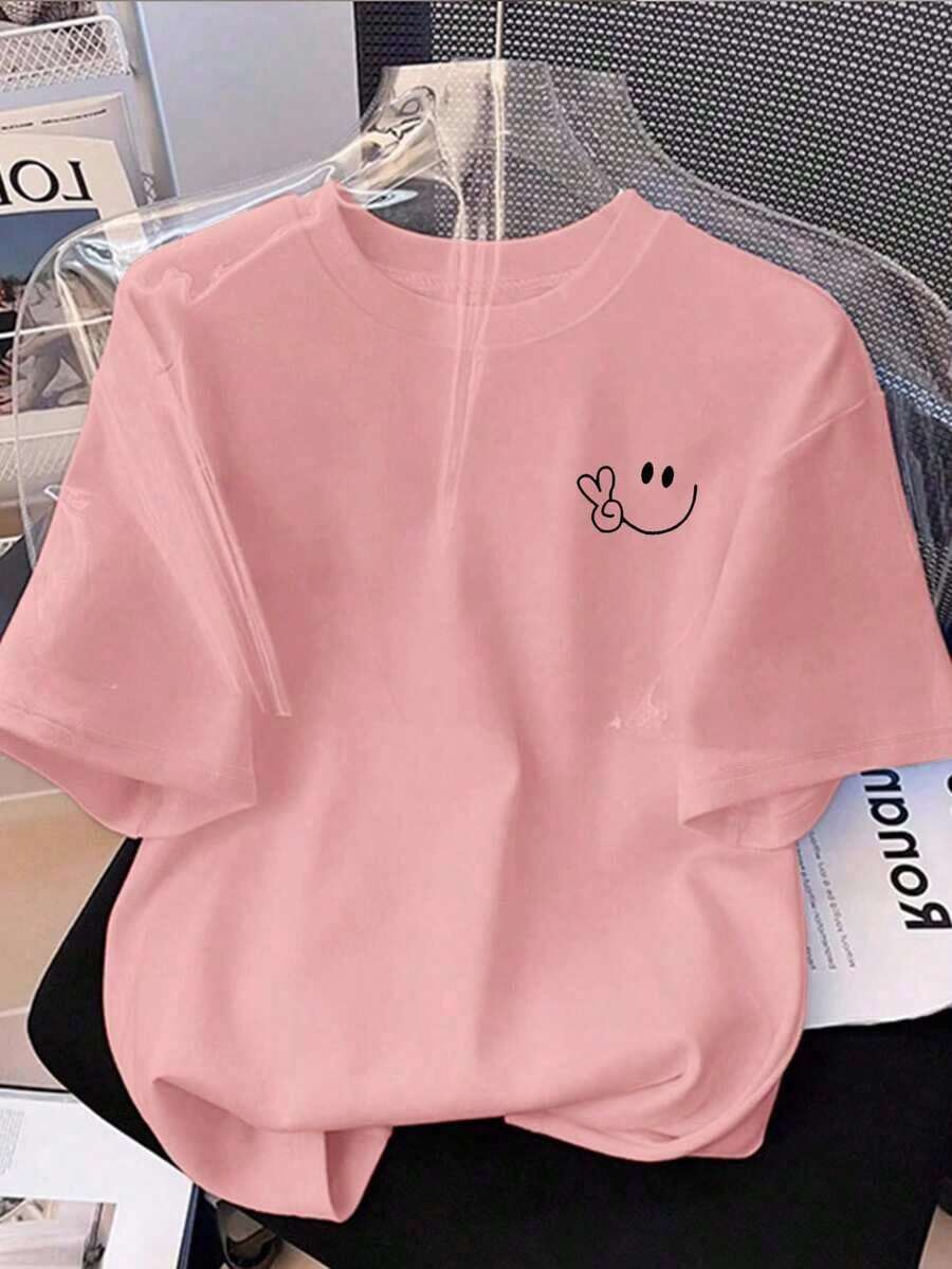 Camiseta de punto ajustada de manga corta informal para mujer - Rosa - Ver 1
