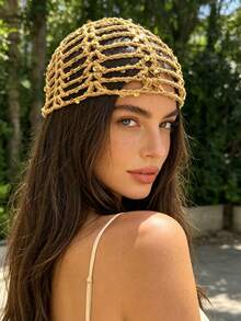 1 pieza Diadema con lentejuelas huecas de inspiración vintage, sombrero de sol ligero y transpirable para el verano, accesorio de moda versátil para mujeres - Multicolor - Ver 2