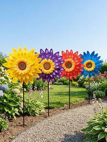 Large Sunflower Windmill Decor, Large Double-Layer Sequin Sunflower Windmill Outdoor Yard Decoration, Outdoor Garden Lawn Decor, Rainbow Sunflower Windmill Garden Yard Decoration, Double-Layer Sequin Windmill Rotating Decor, Outdoor Yard Lawn Garden Party Decoration Stake, Spring Outdoor Advertising Event Prop, Holiday Gift - A - View 3
