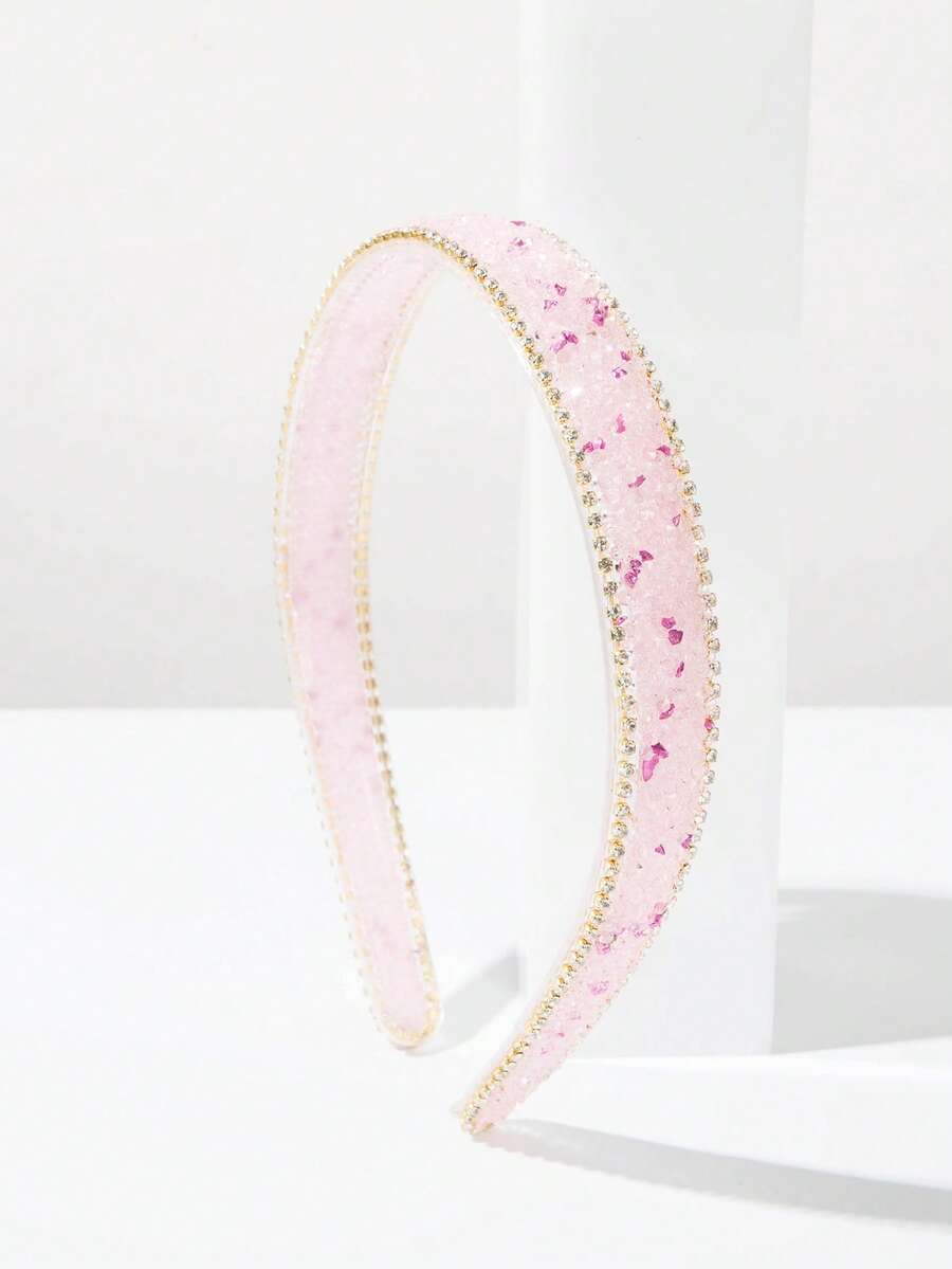 1 Peça Tiara Elegante de Cor Sólida com Corrente de Cristal e Dentes Antiderrapantes, Adequada para Uso Diário de Mulheres - rosa - Visão 1